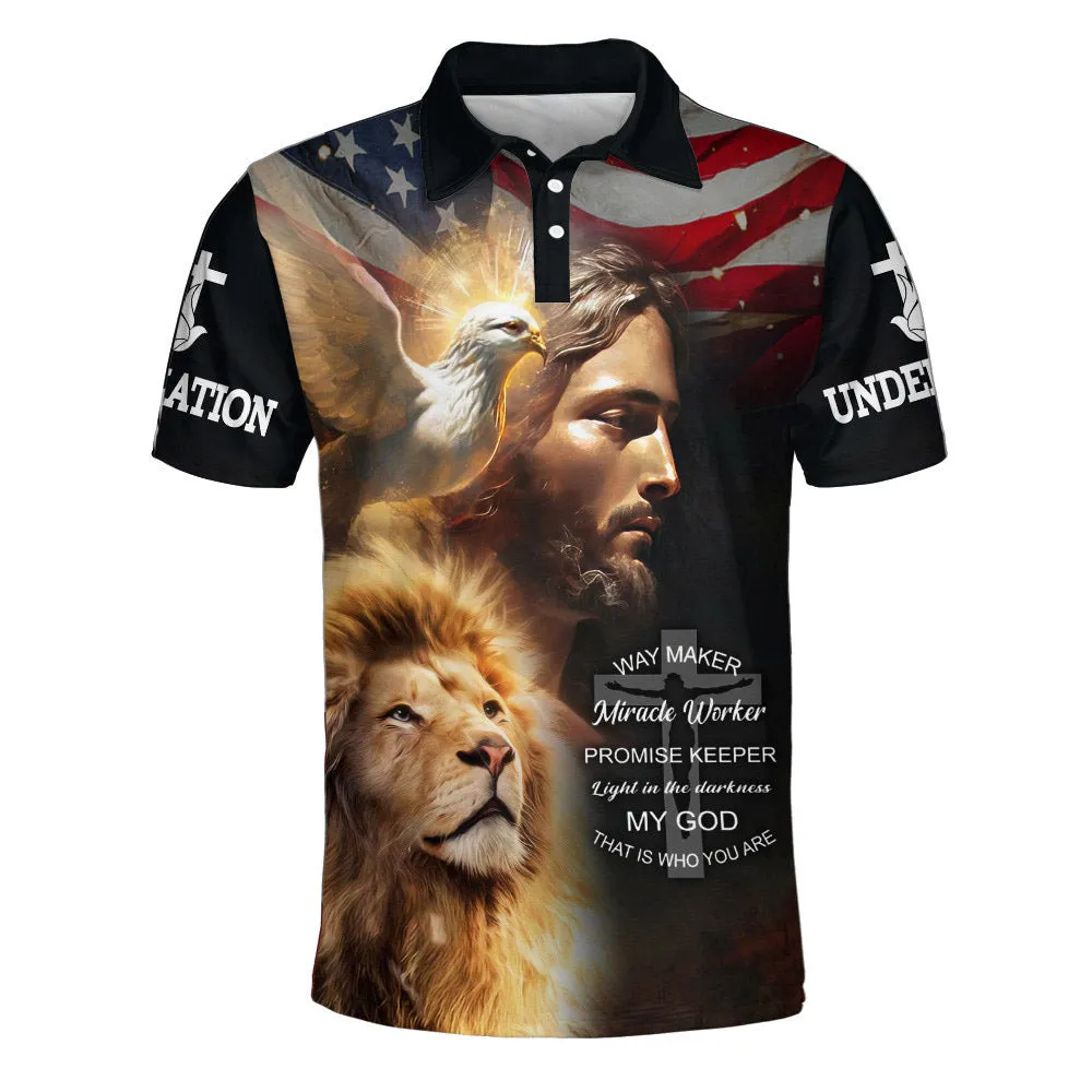 Jesus Lion Way Maker Miracle Worker Promise Keeper Light Polo Shirt - Christian Shirts & Shorts