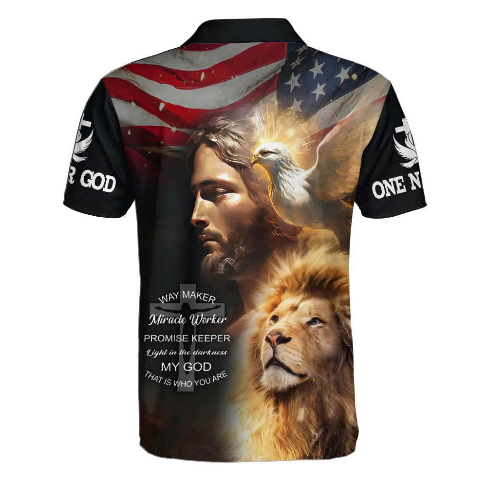 Jesus Lion Way Maker Miracle Worker Promise Keeper Light Polo Shirt - Christian Shirts & Shorts