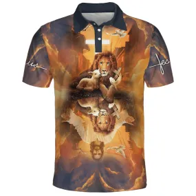 Jesus Picture And Lion Dove Polo Shirt - Christian Shirts & Shorts