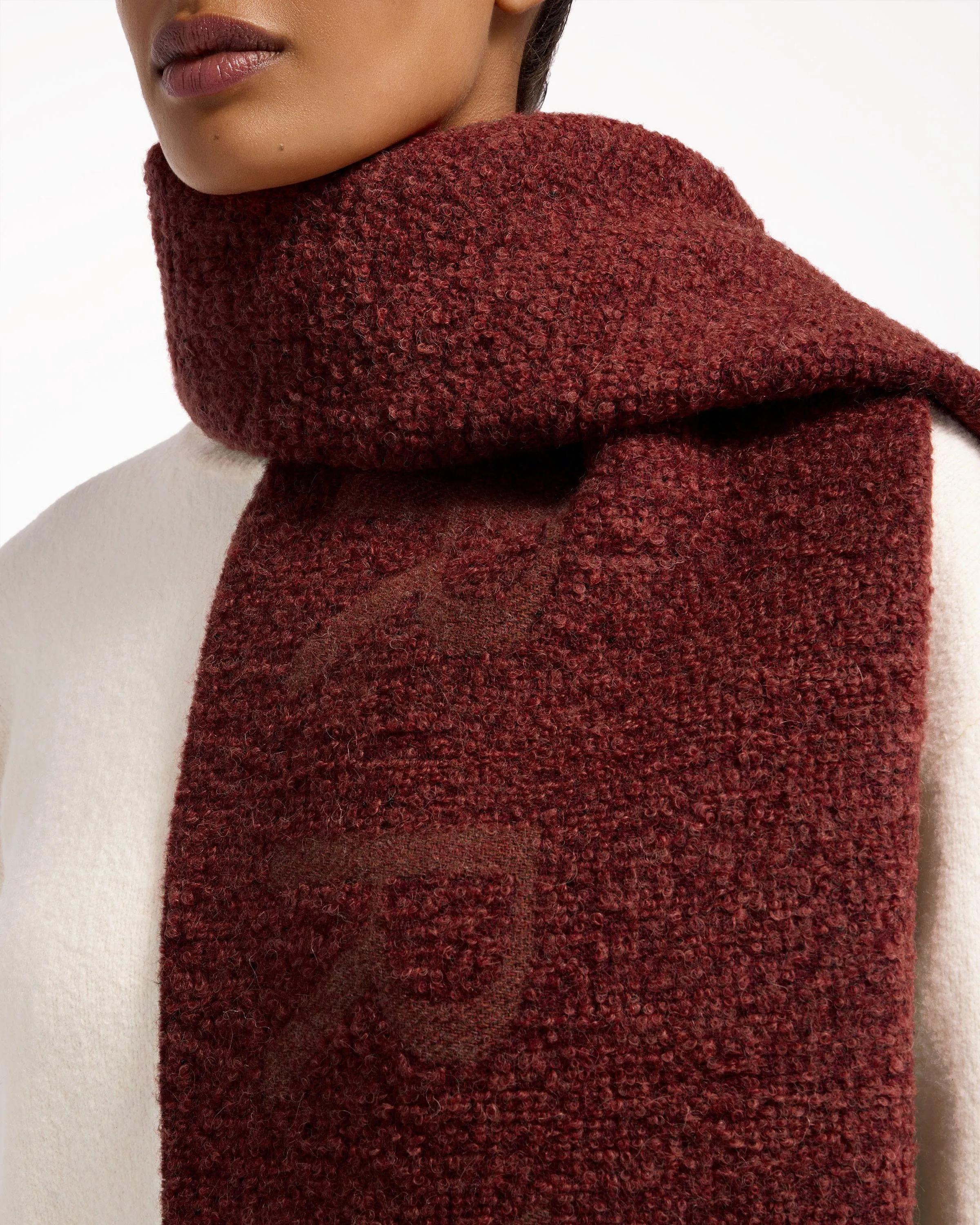 Jura Bouclé Alpaca Blend Scarf - Oxblood Jacquard