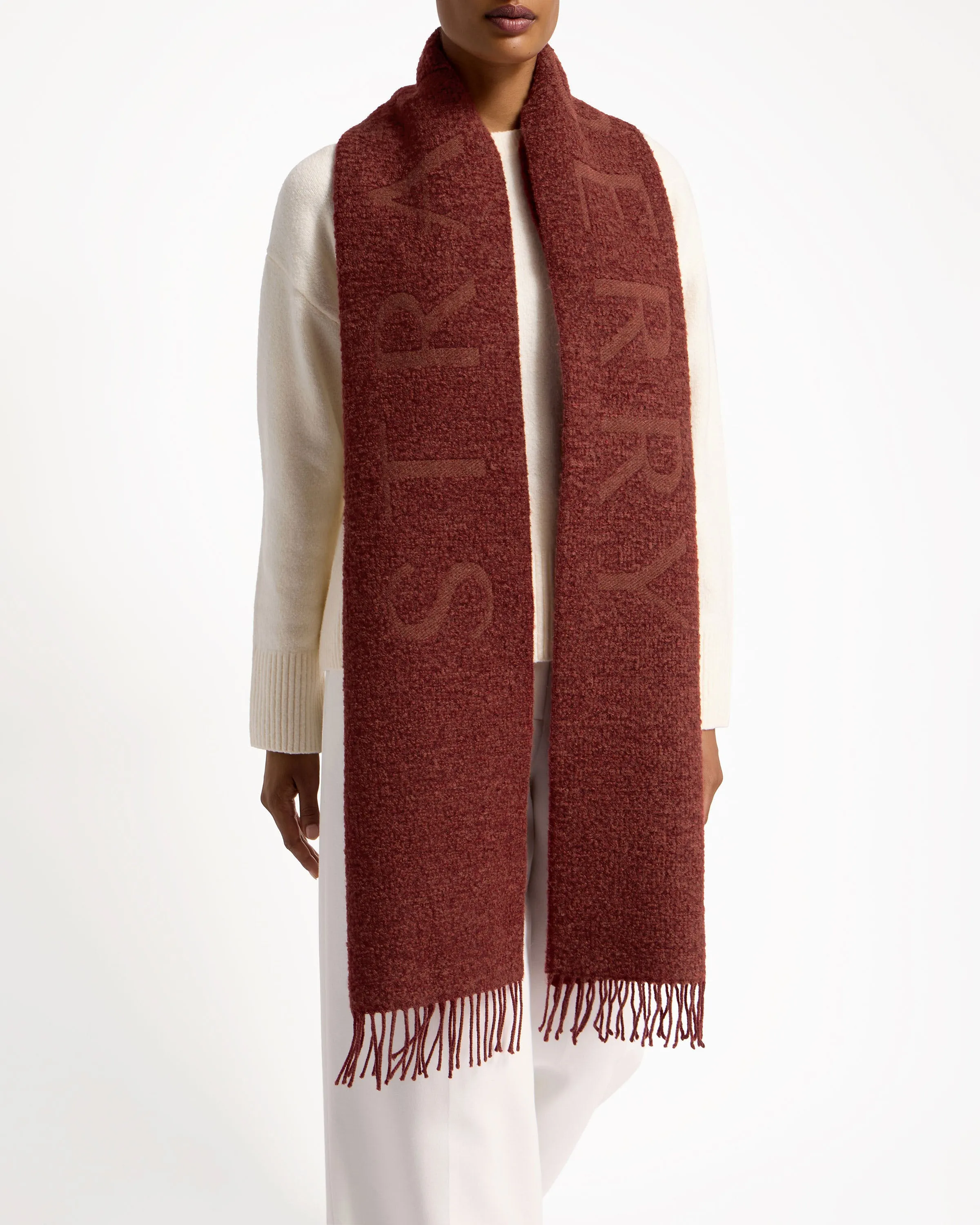 Jura Bouclé Alpaca Blend Scarf - Oxblood Jacquard