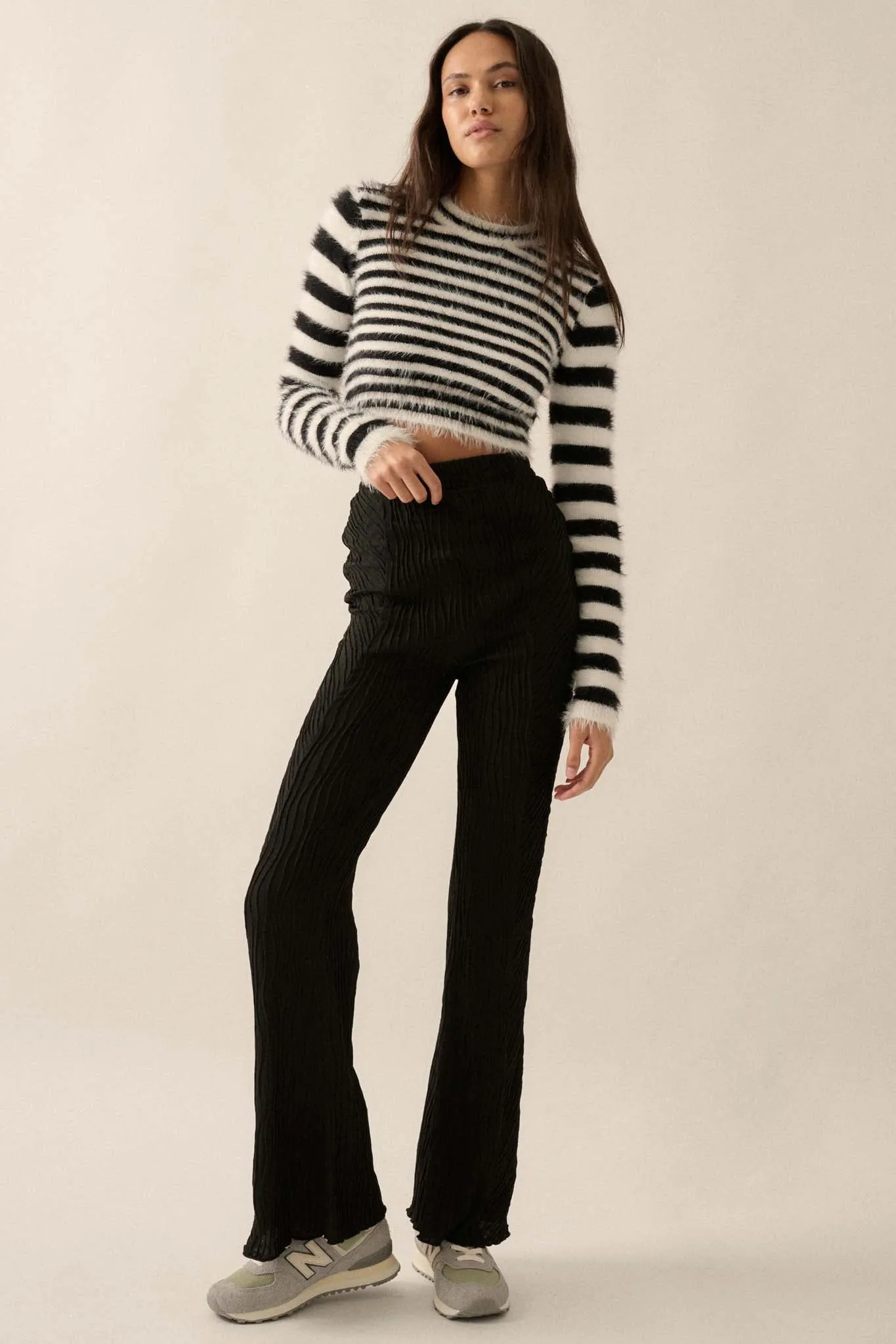 Just Flow With It Wavy Ribbed-Knit Flare Pants