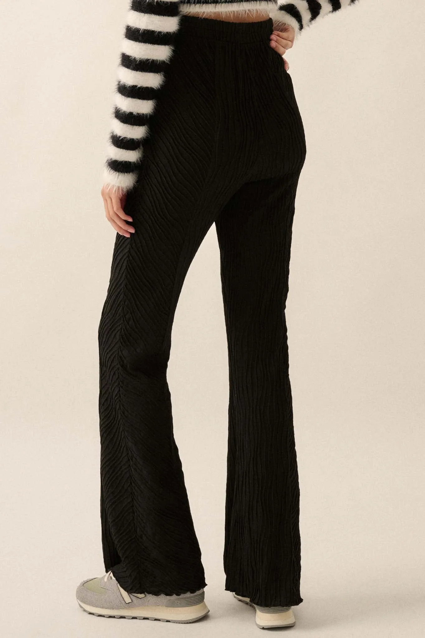 Just Flow With It Wavy Ribbed-Knit Flare Pants