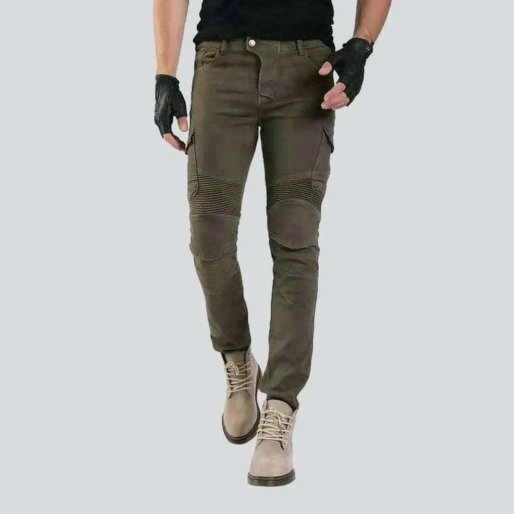 Khaki cargo men's biker jeans