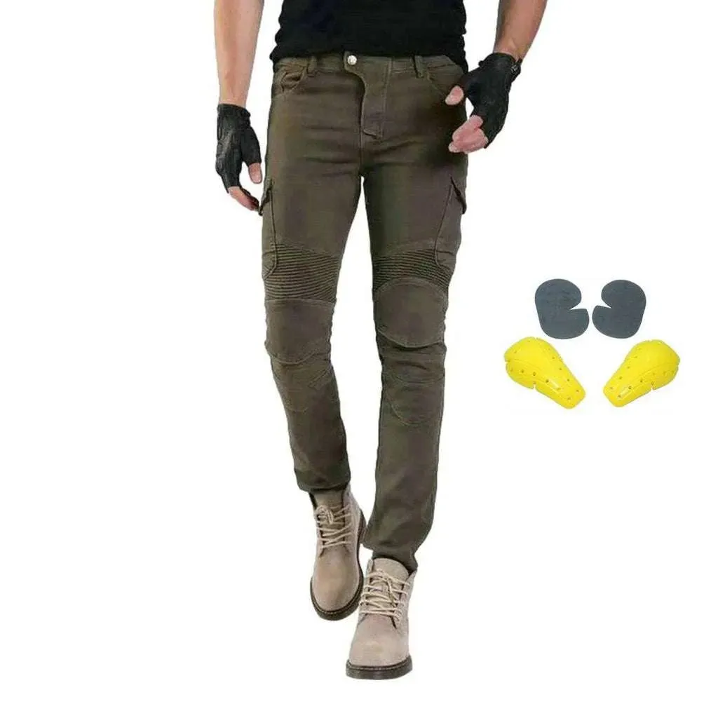 Khaki cargo men's biker jeans