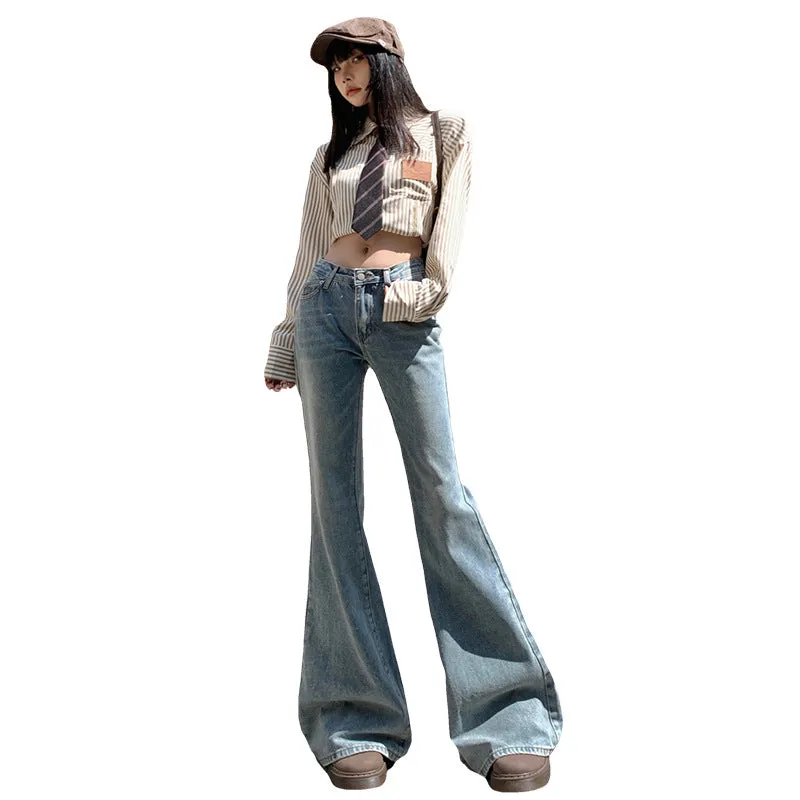 Lanfubeisi fall outfits women American Retro Spicy Girl Skinny Jeans Women's Autumn and Winter New Low Waist Loose Slimming Flared Mopping Pants