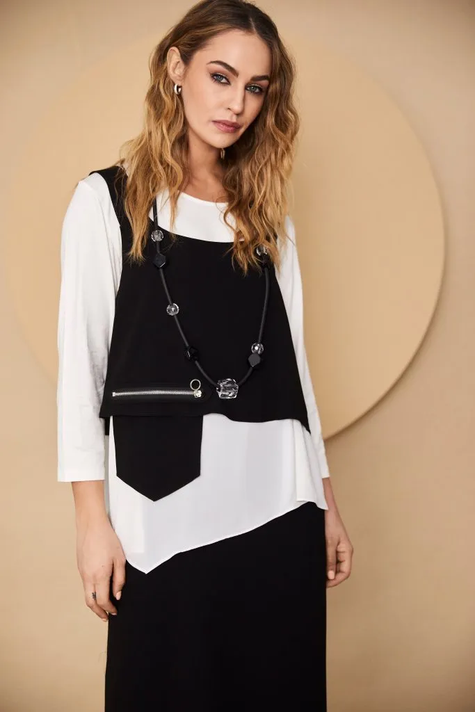 Layered Dress with Zip Detail in Black/Cream