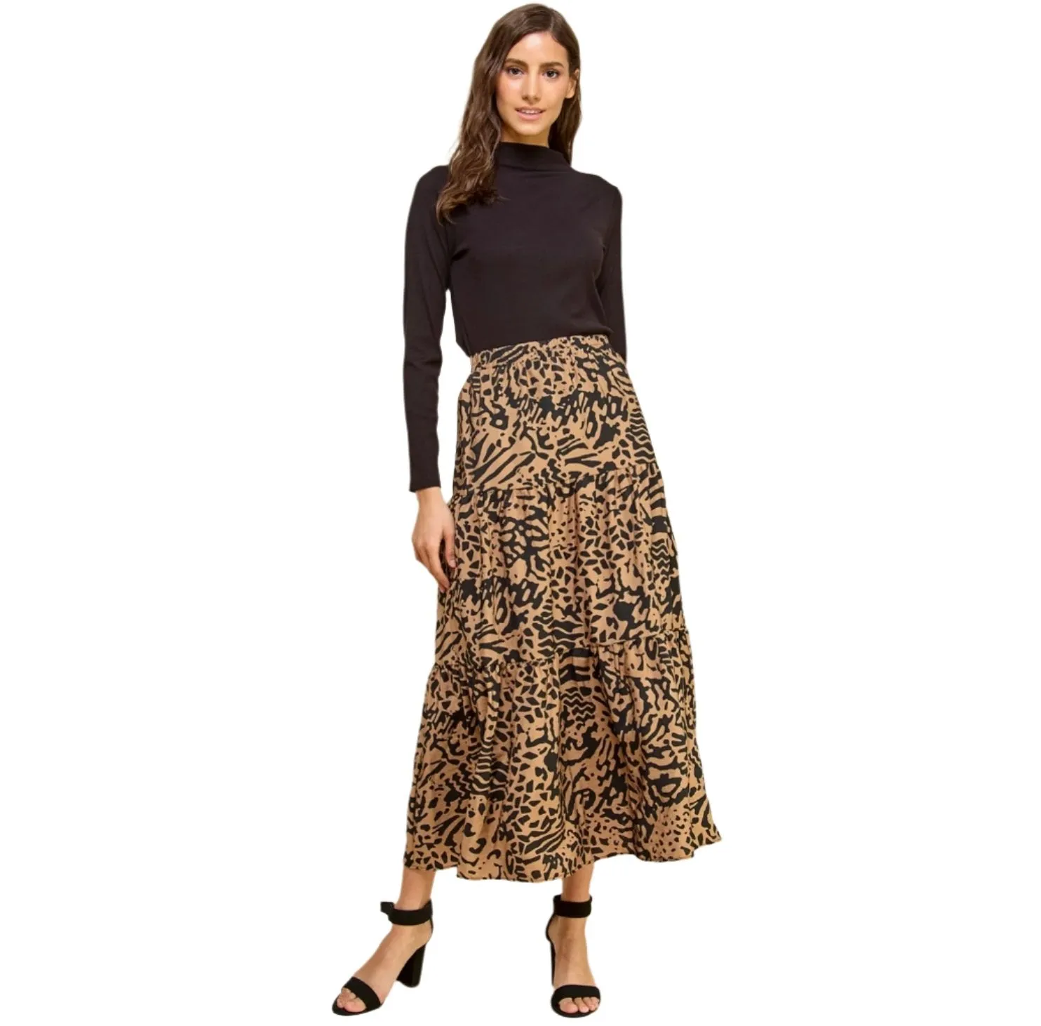 Layered Maxi Skirt -  Black & Tan - Made in USA