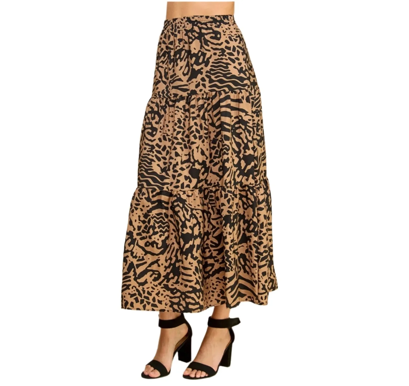 Layered Maxi Skirt -  Black & Tan - Made in USA