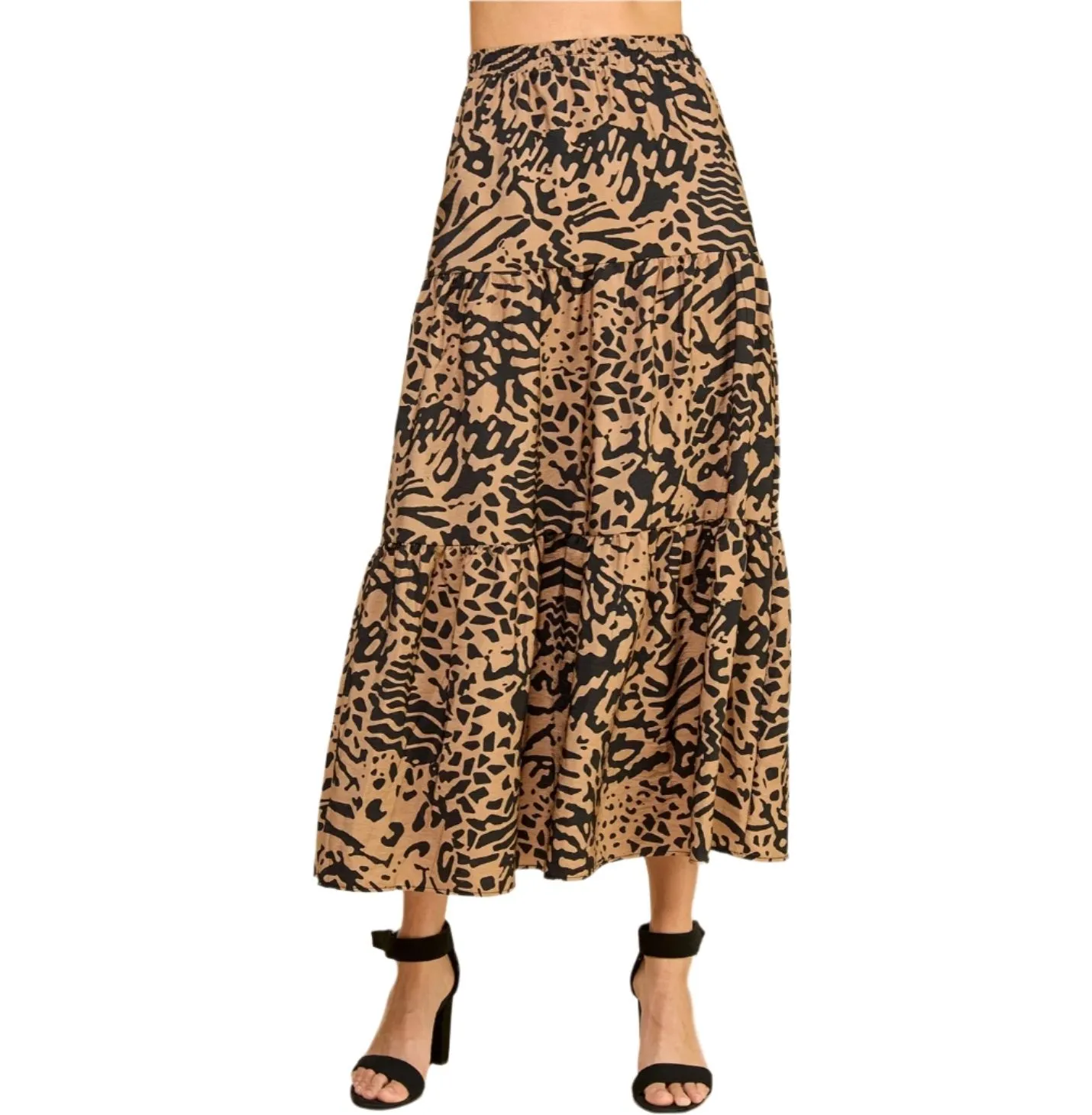 Layered Maxi Skirt -  Black & Tan - Made in USA