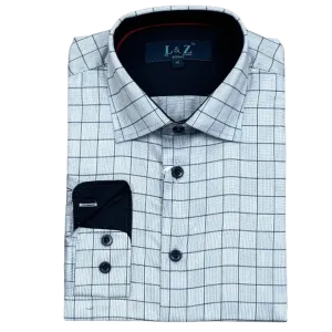 LEO & ZACHARY: Slate Window Pane Boy's Dress Shirt