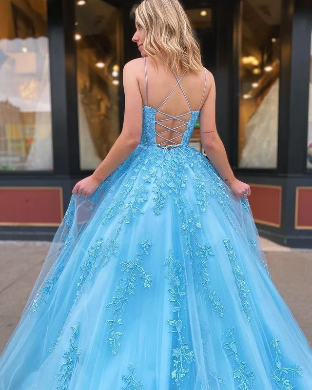 Light Blue Prom Dresses Long 2023 Winter Formal Dress Pageant Dance Dresses Back To School Party Gown