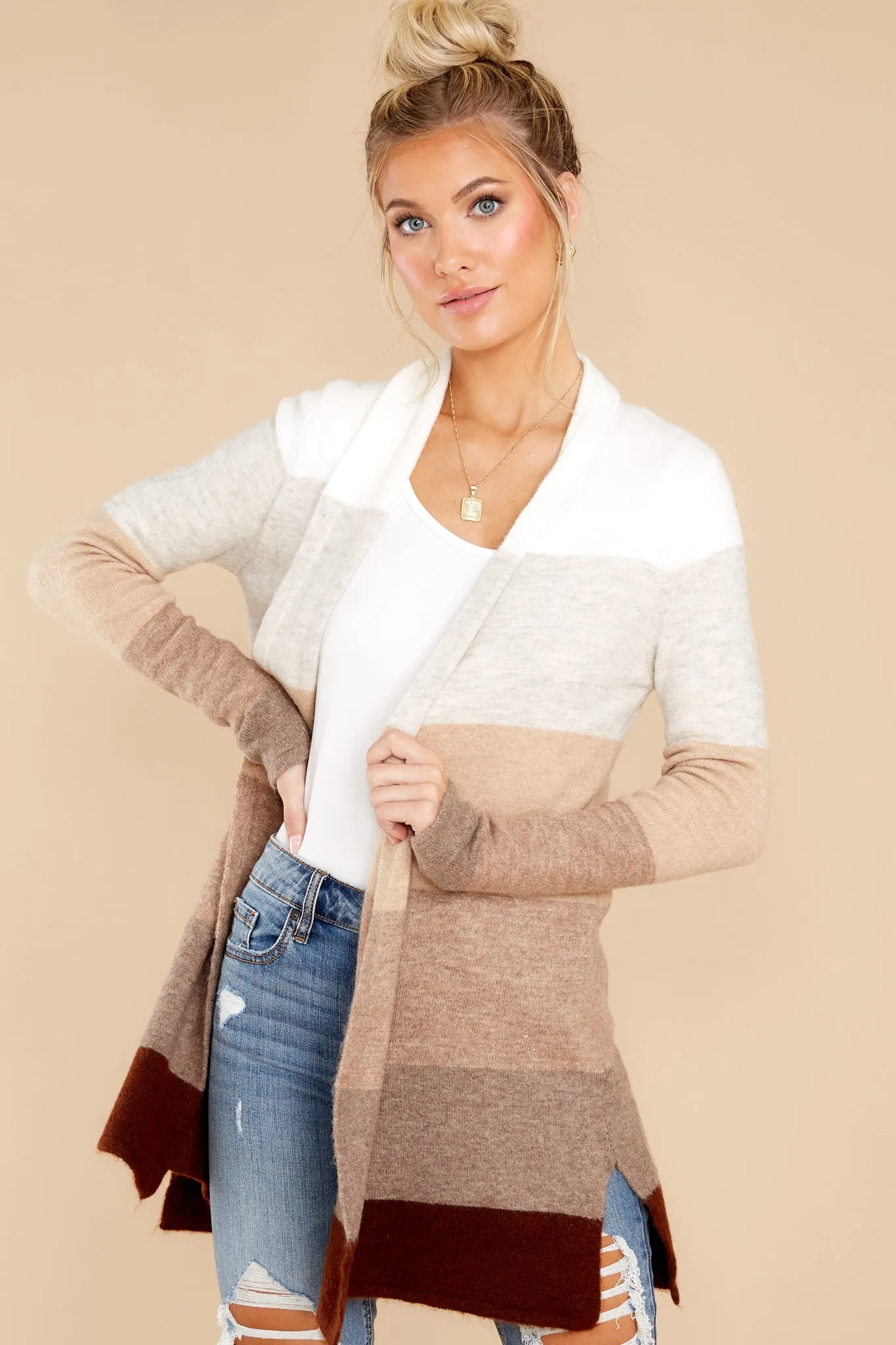 Line Leader Mocha Colorblock Cardigan