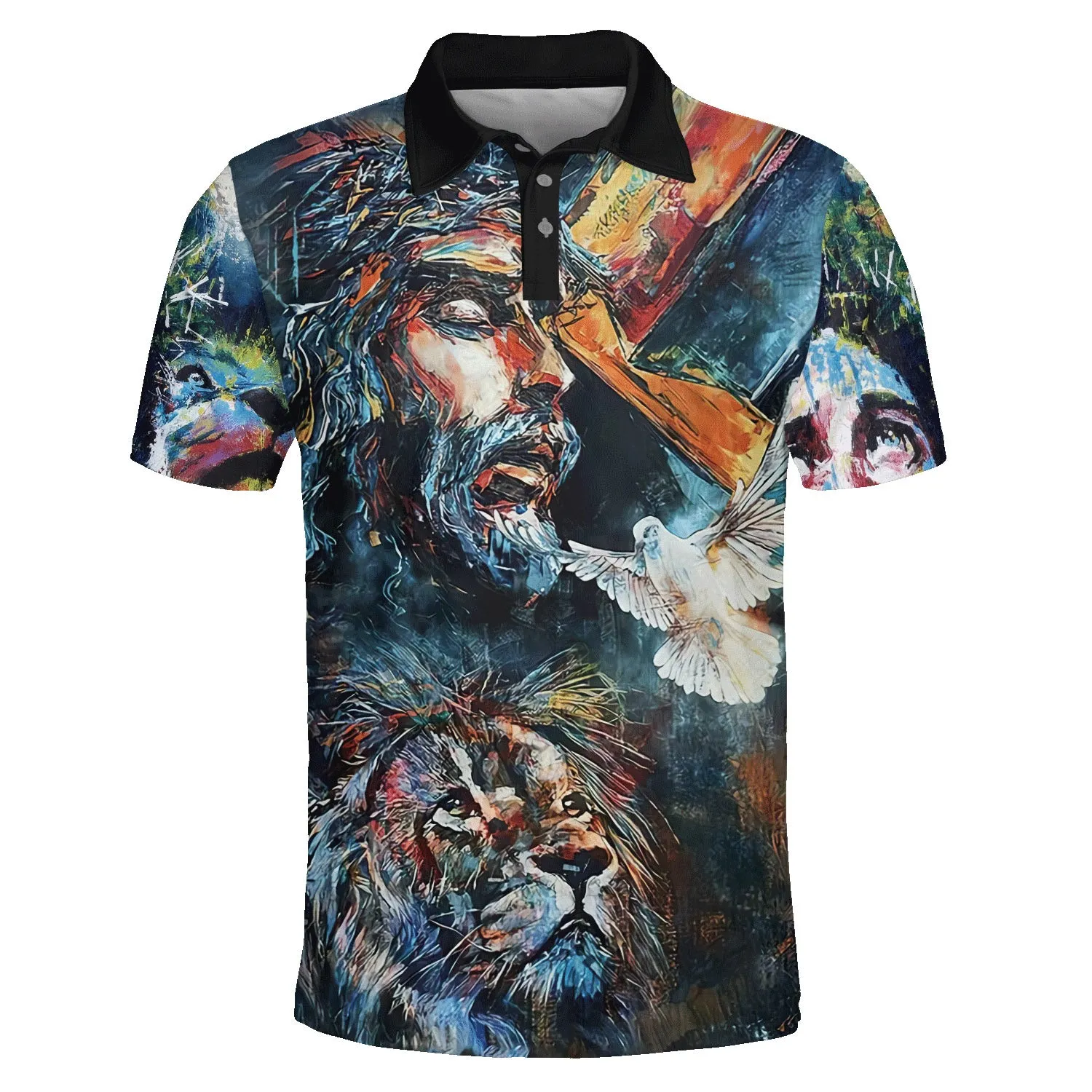 Lion And Jesus Picture Polo Shirt - Christian Shirts & Shorts