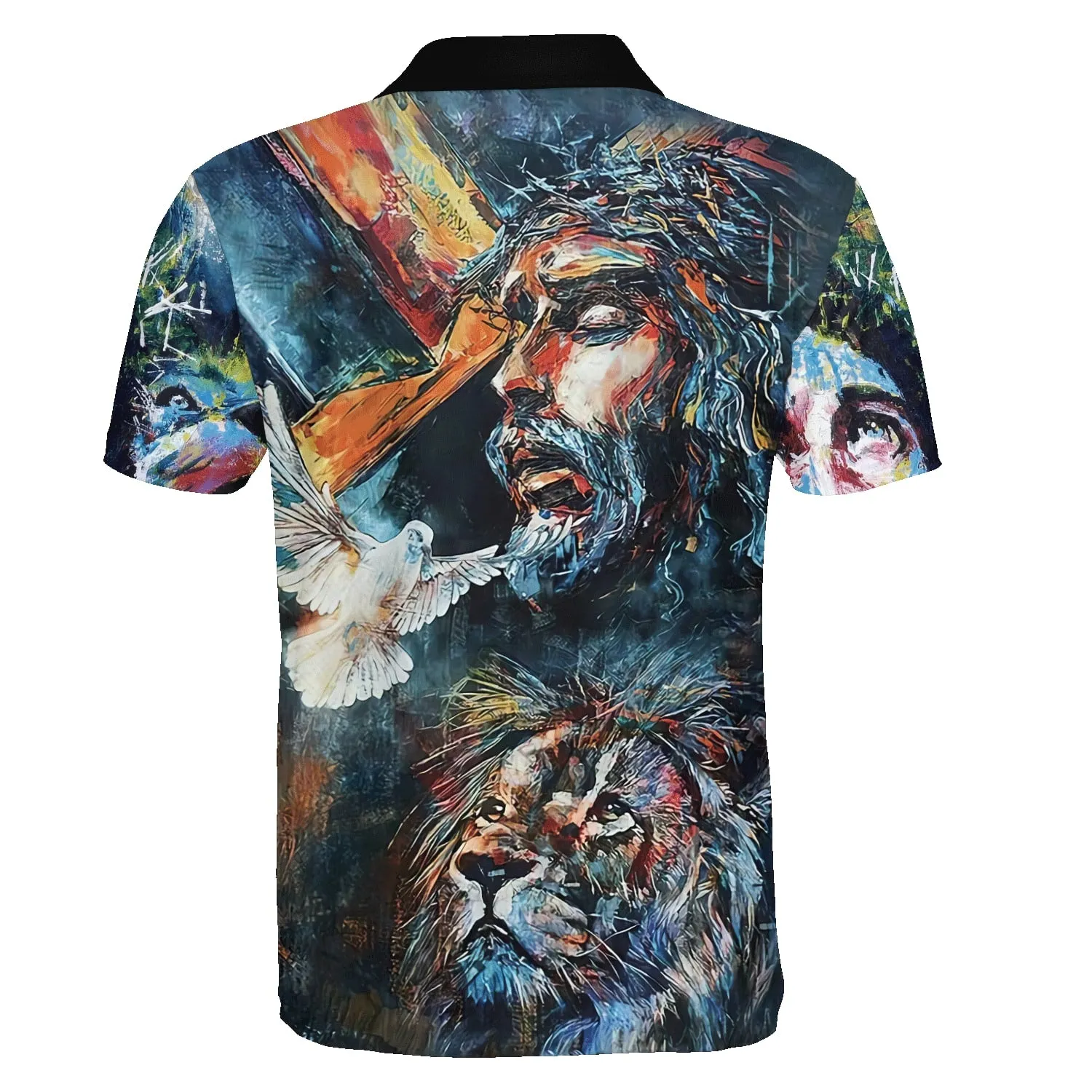 Lion And Jesus Picture Polo Shirt - Christian Shirts & Shorts