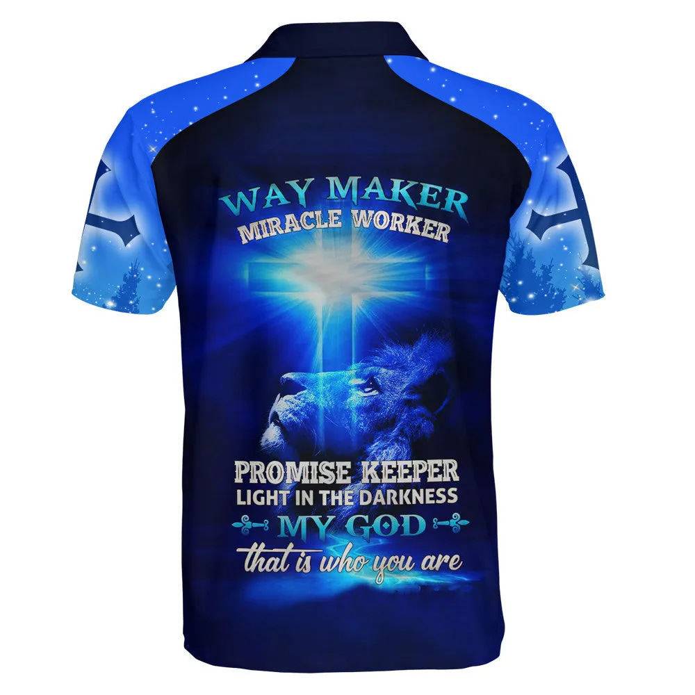 Lion And Jesus Way Maker Miracle Worker Promise Keeper Light Polo Shirt - Christian Shirts & Shorts