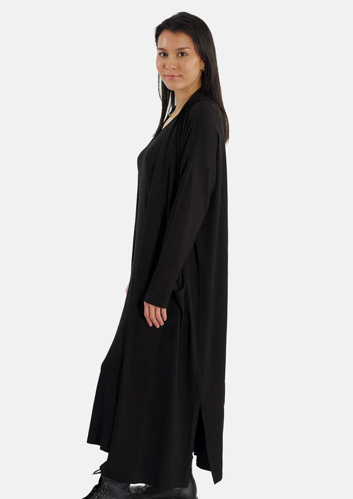 Long Jersey Cardigan With Pockets