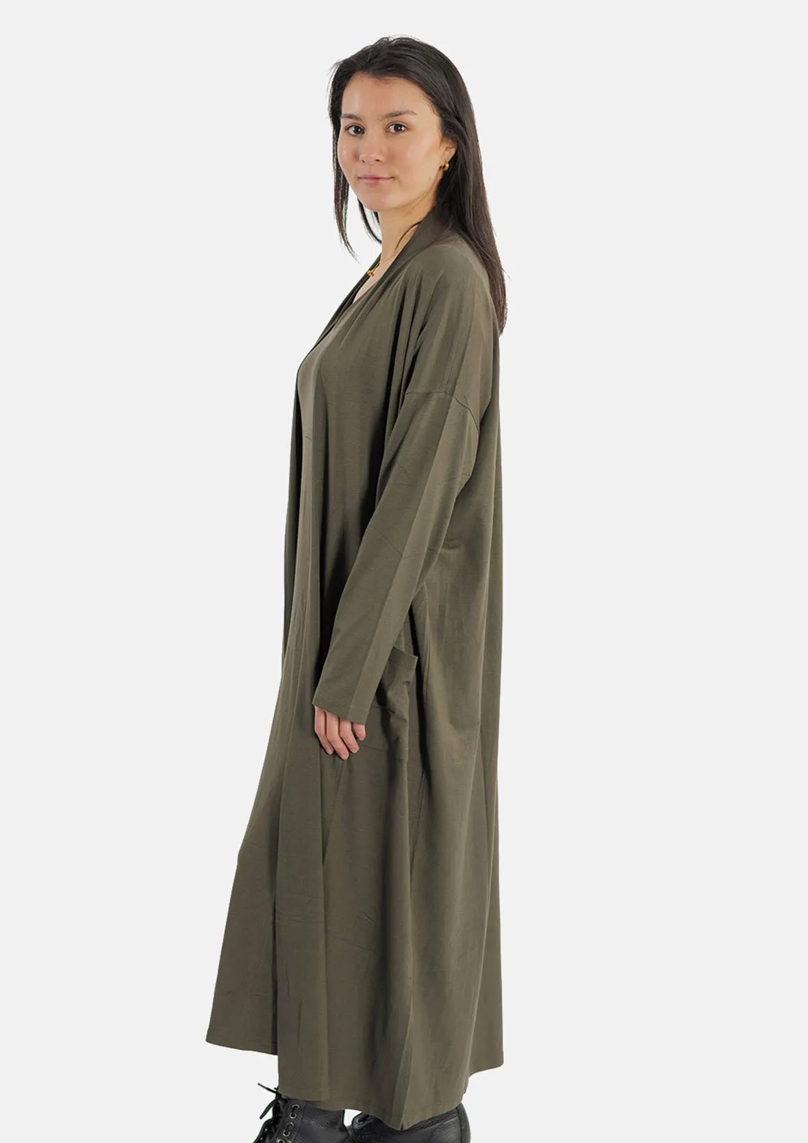 Long Jersey Cardigan With Pockets