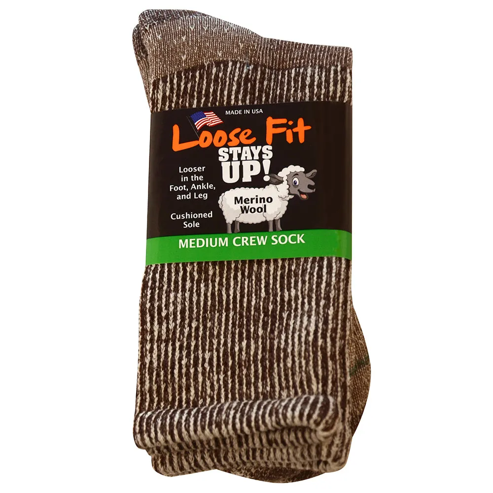 Loose Fit Stays Up Marled Merino Wool Socks