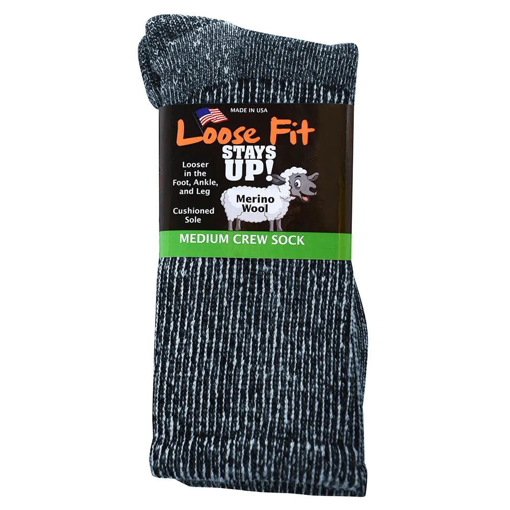 Loose Fit Stays Up Marled Merino Wool Socks