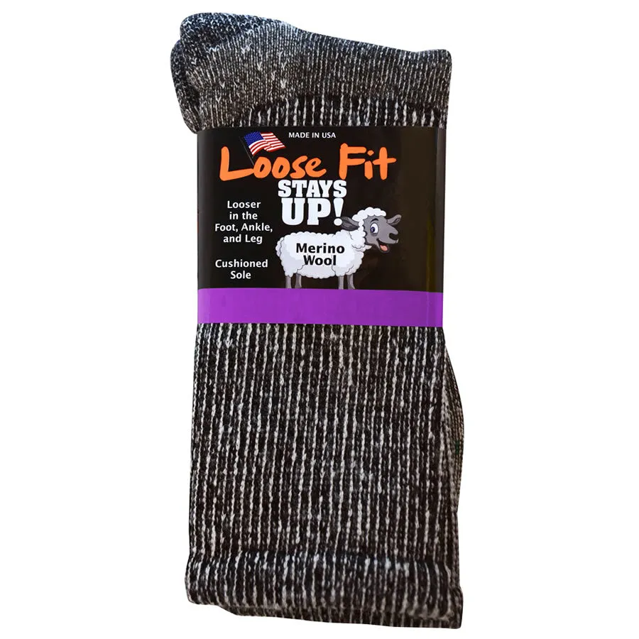 Loose Fit Stays Up Marled Merino Wool Socks