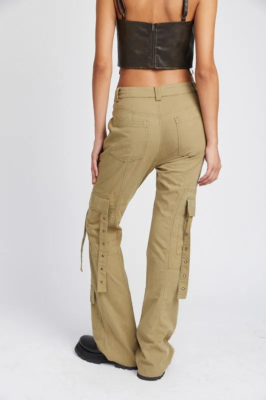 Low Waist Flared Cargo Pants