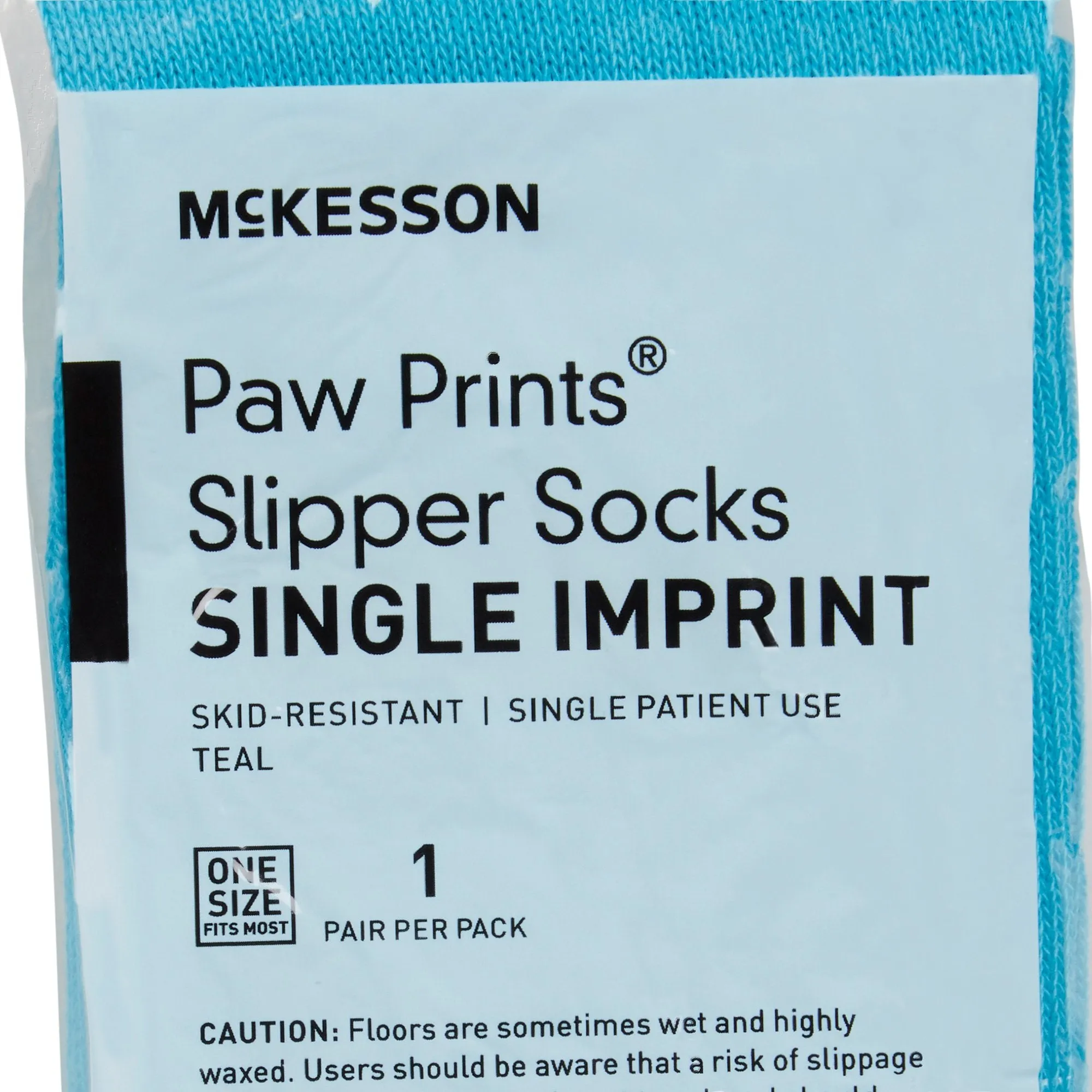 McKesson Paw Prints Slipper Socks, Aqua, One Size Fits Most