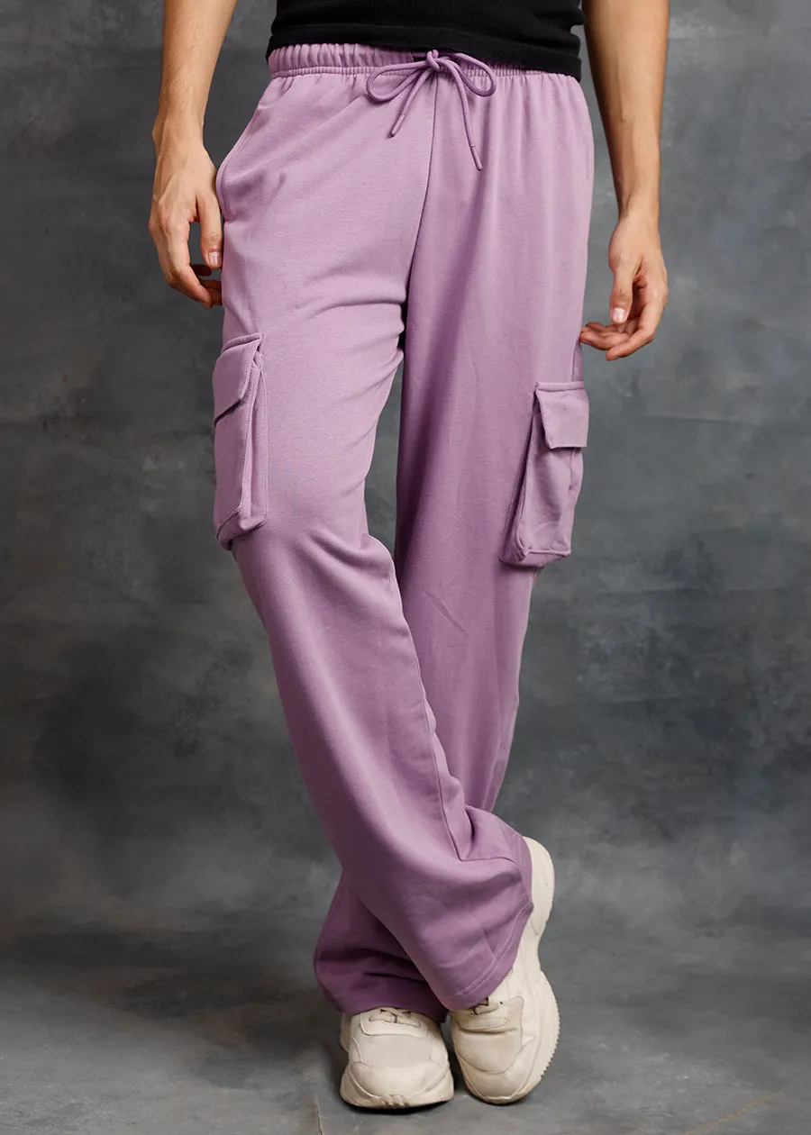 Men Premium Terry Cargo Pants - Lilac