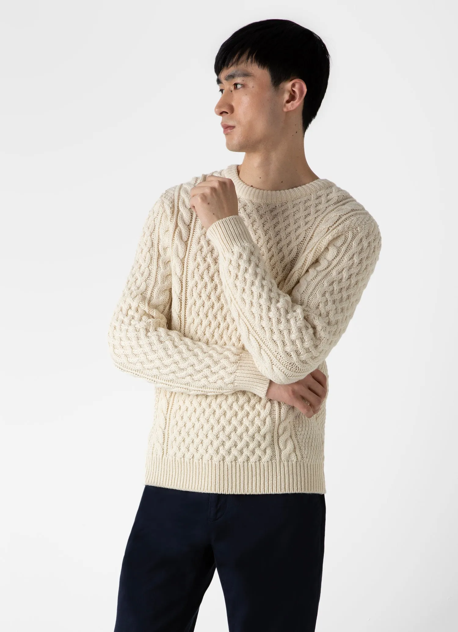 Men's Cable Knit Jumper in Ecru