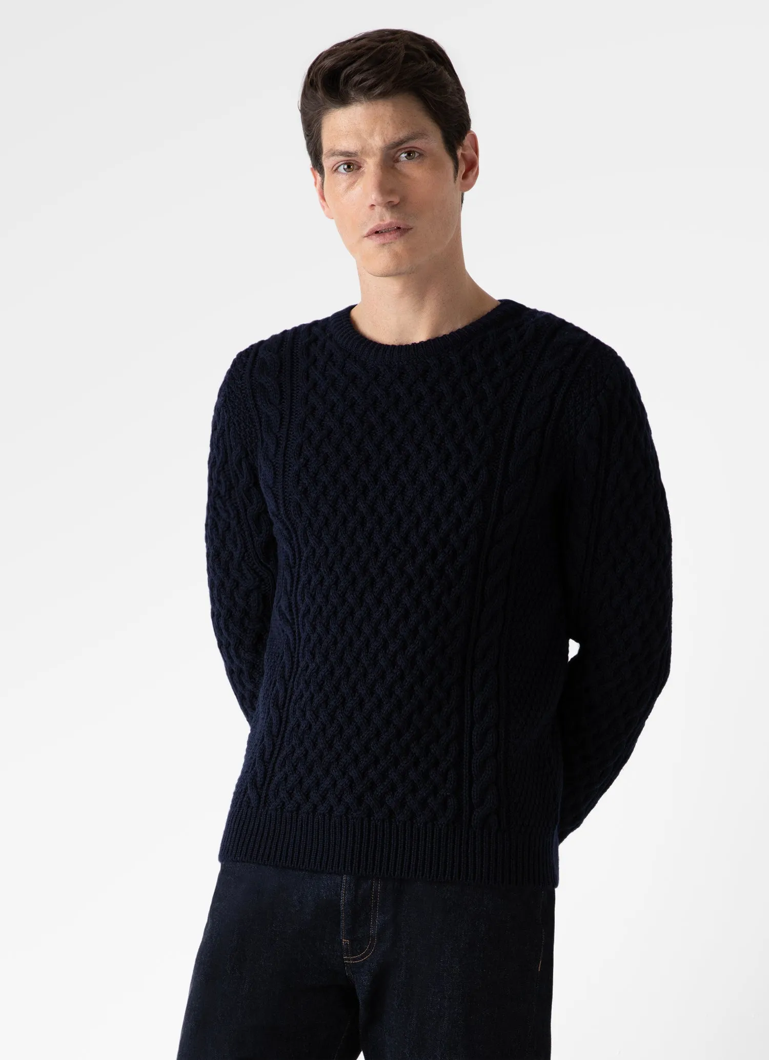 Men's Cable Knit Jumper in Navy