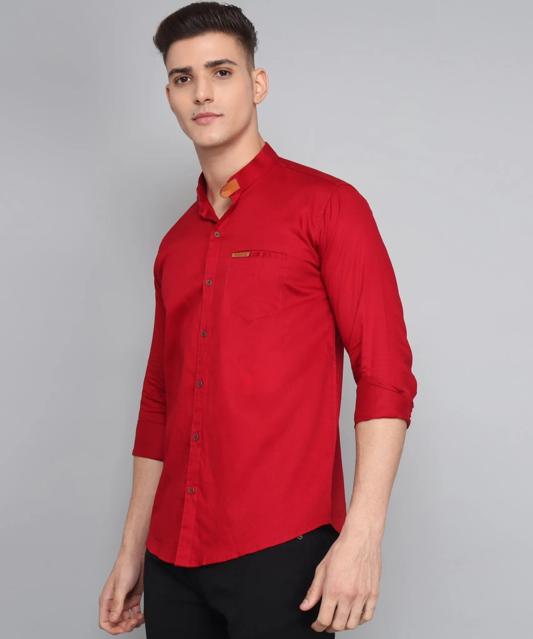 Men's Maroon Casual Cotton Full Sleeve Solid Button-Up Shirt For Men