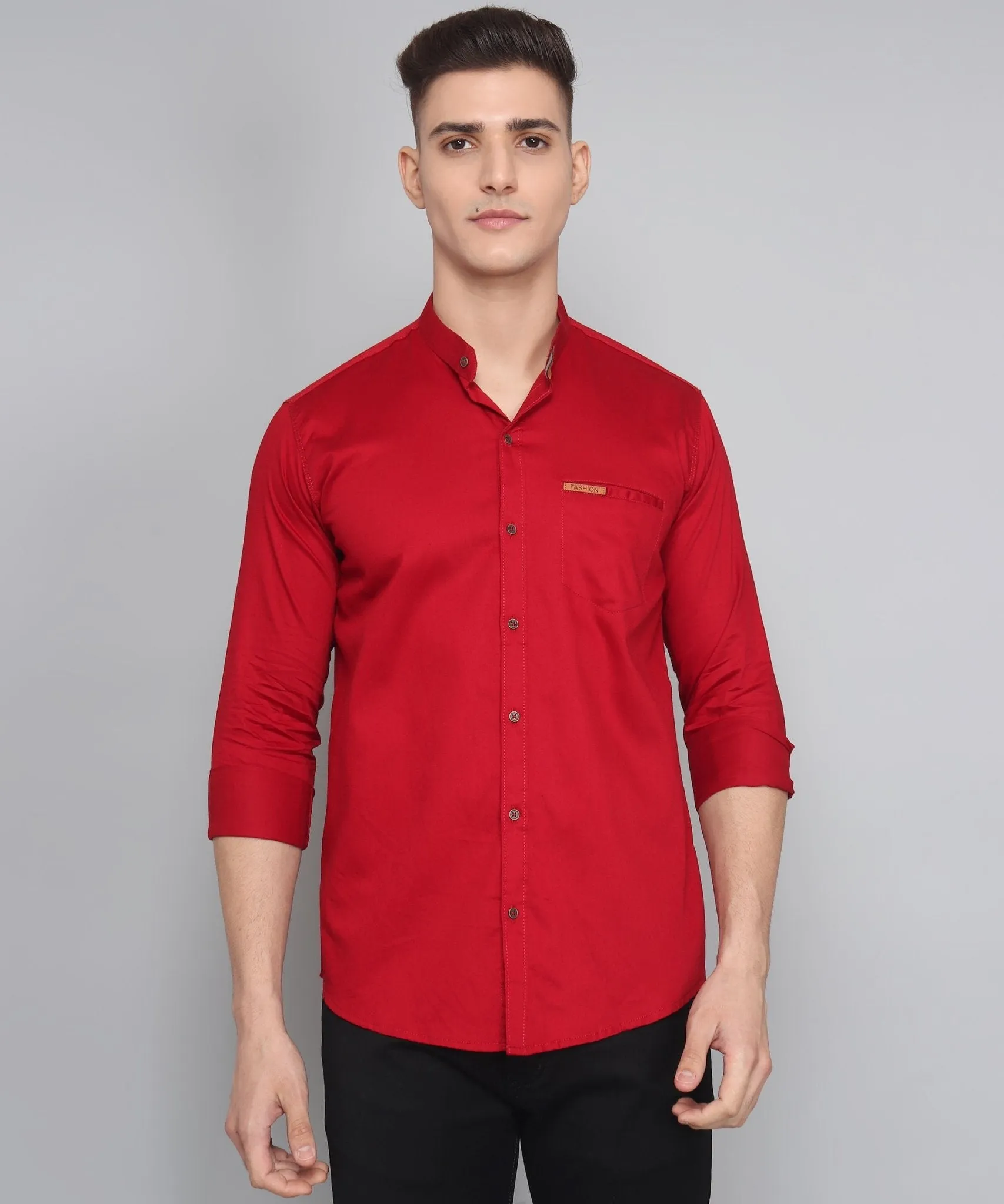 Men's Maroon Casual Cotton Full Sleeve Solid Button-Up Shirt For Men