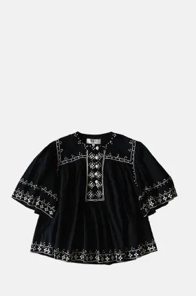 Mille Embroidery S/Slv Top Black