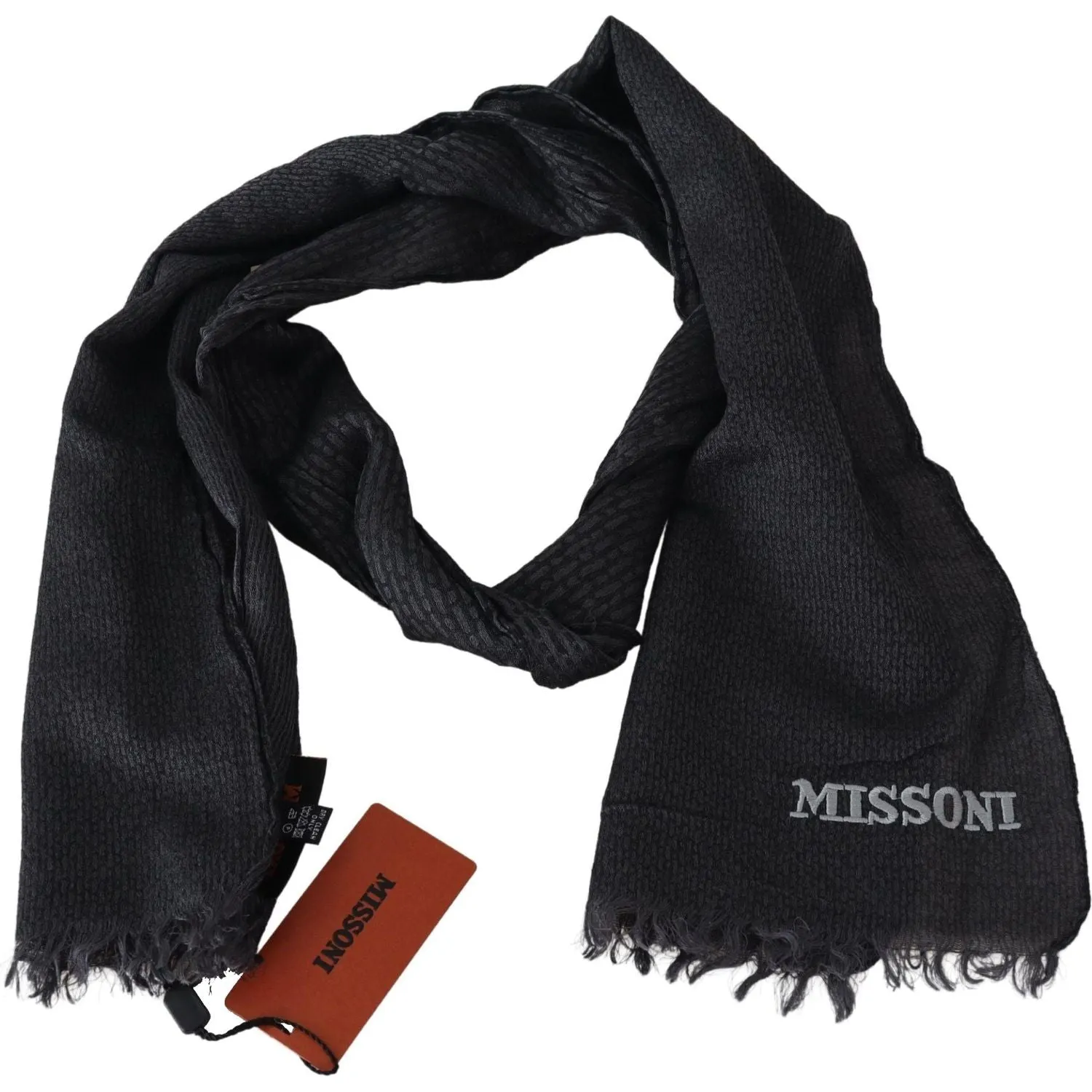 Missoni Elegant Black Wool Fringed Scarf