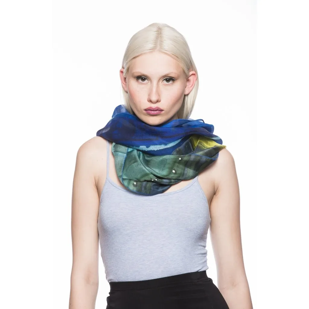 Mixed Silk Infinity Scarf in Royal Blue