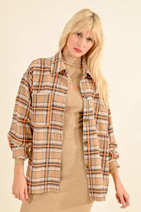 Molly Bracken Beige Checkered Over Shirt