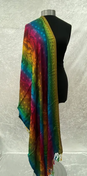 Multi Self Embossed  - Printed Poly/Viscose Blend Scarf