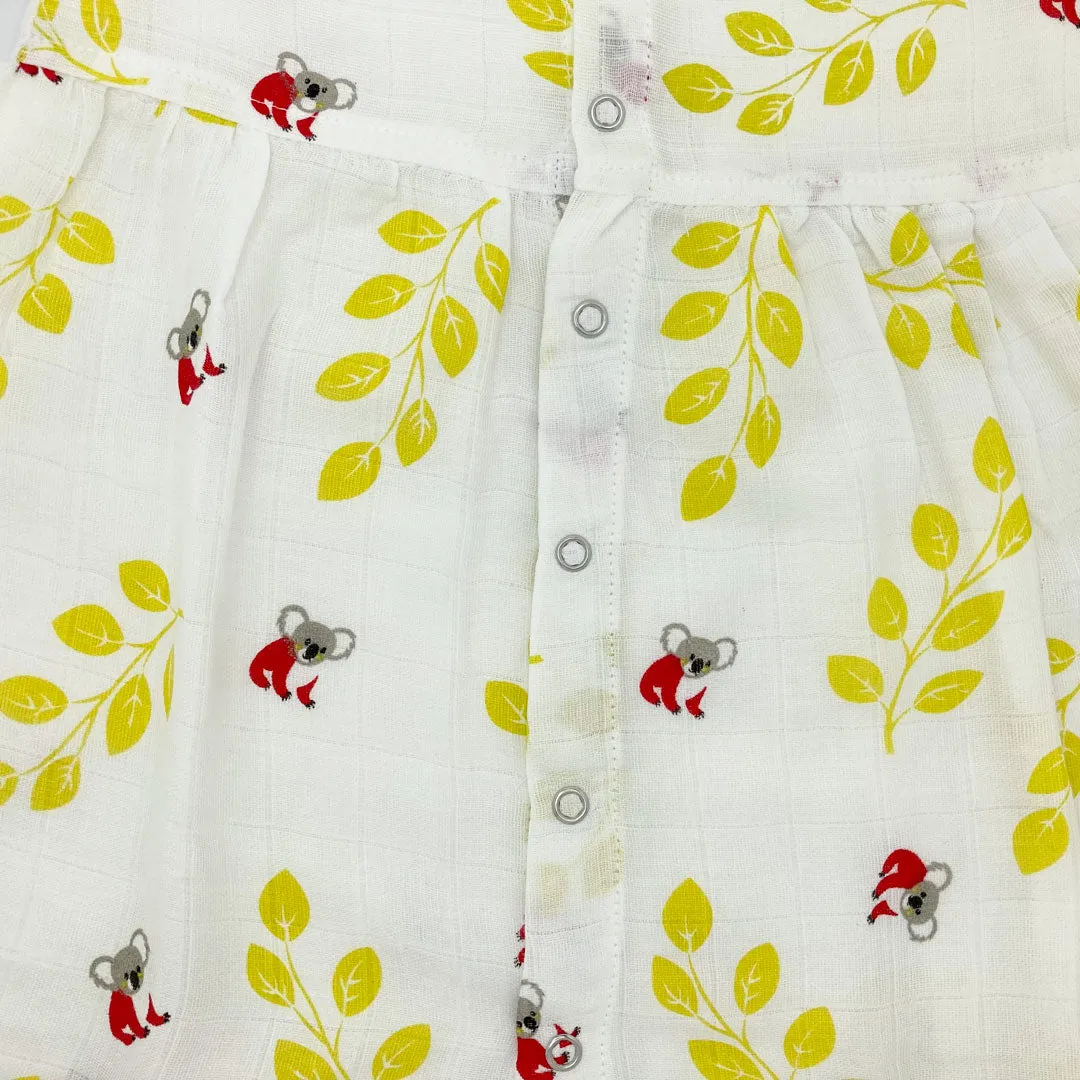 Muslin Frock for Baby Girl - Sleeveless 100% Organic Cotton Koala & Leaves