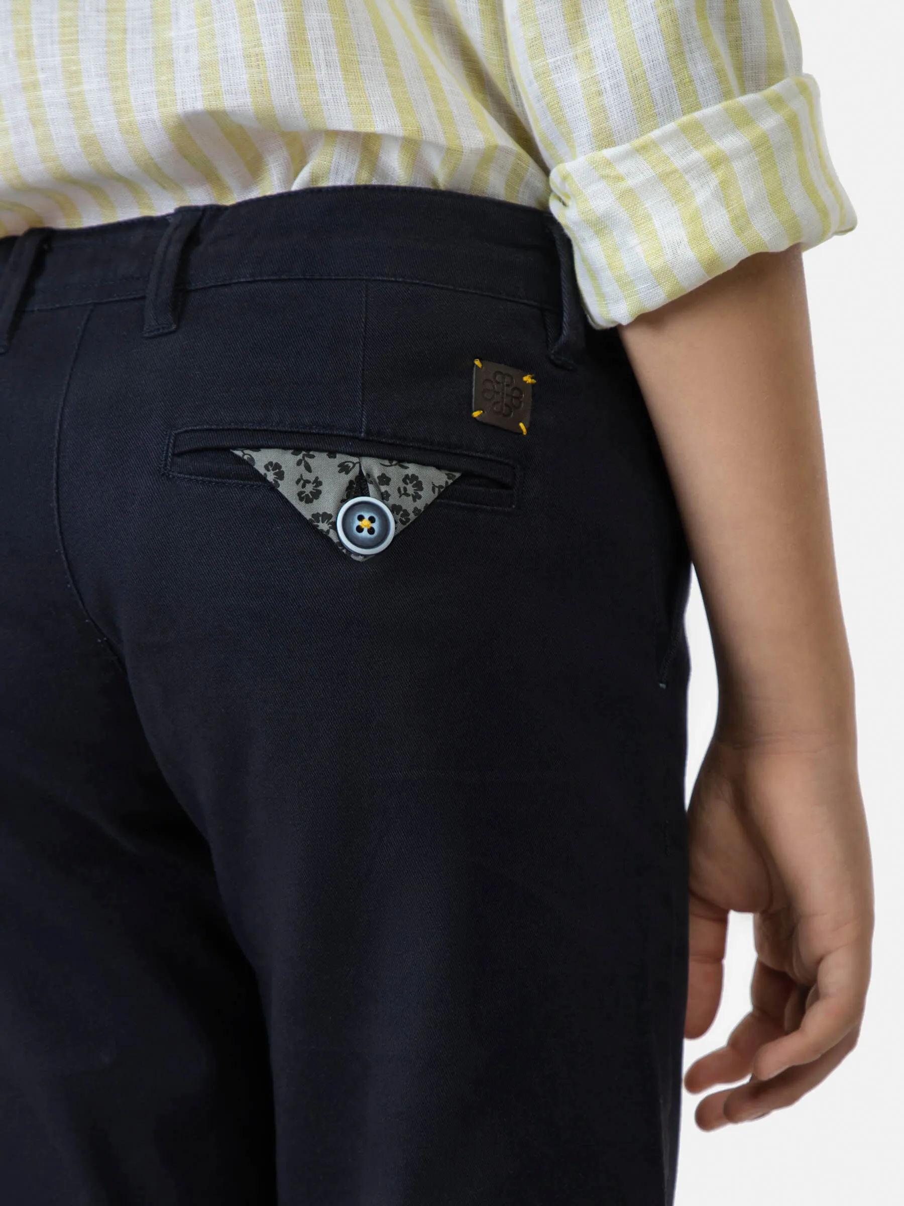 Navy Blue Casual Chino With Back Detailing