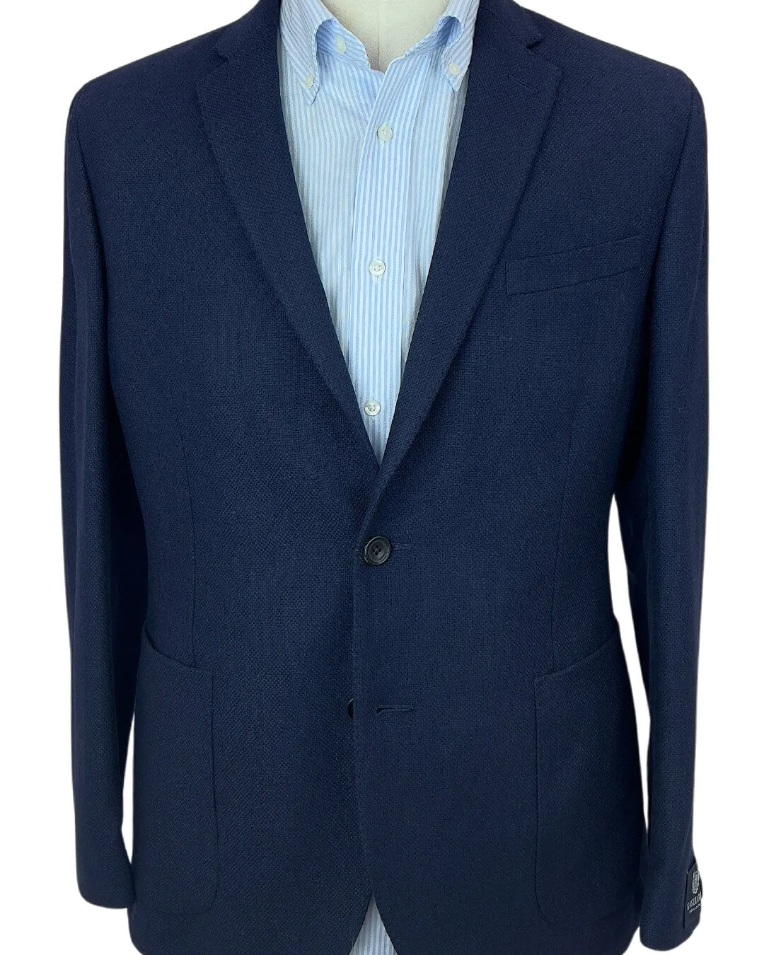 Navy Plain Basketweave Classic Jacket