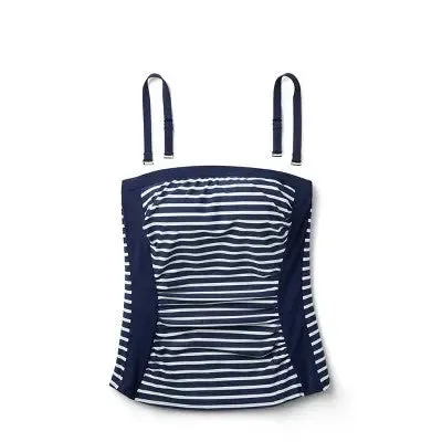 New - Lands' End Women's Striped Bandeau Tankini Tank Top Swimsuit Removable Straps