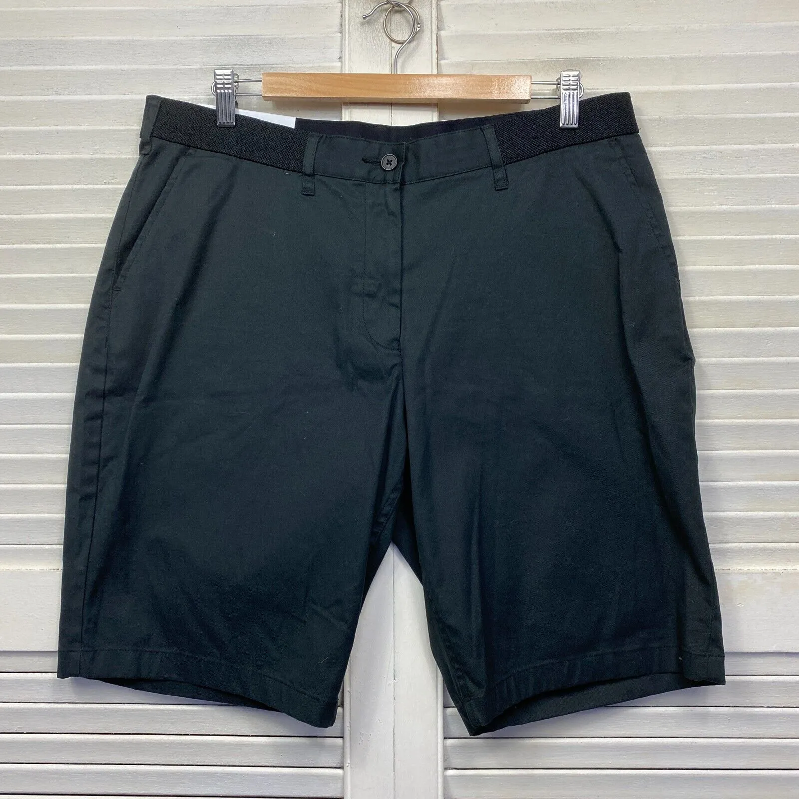 NNT Workwear Shorts Size 16 Black Pockets Zip Fly Cotton Smart Chinos New