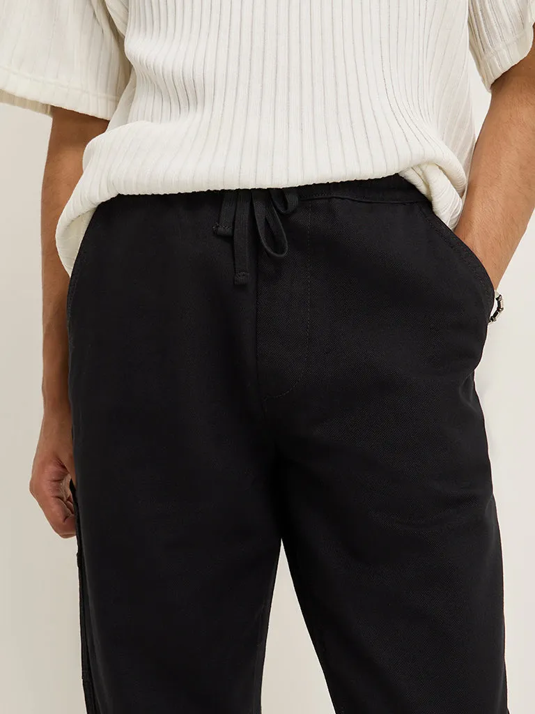 Nuon Black Slim-Fit Mid-Rise Cotton Trousers