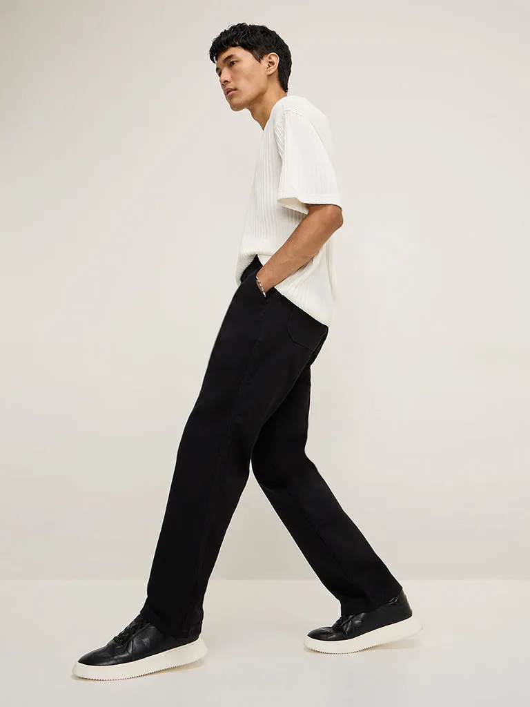 Nuon Black Slim-Fit Mid-Rise Cotton Trousers