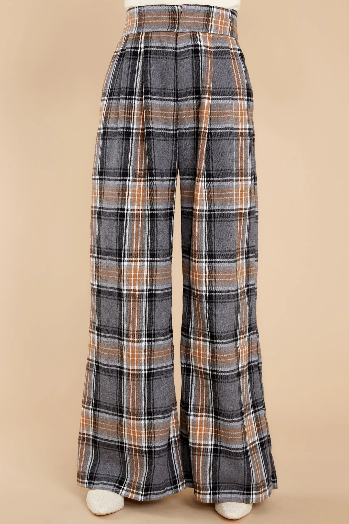 Official Glam Grey And Caramel Plaid Pants