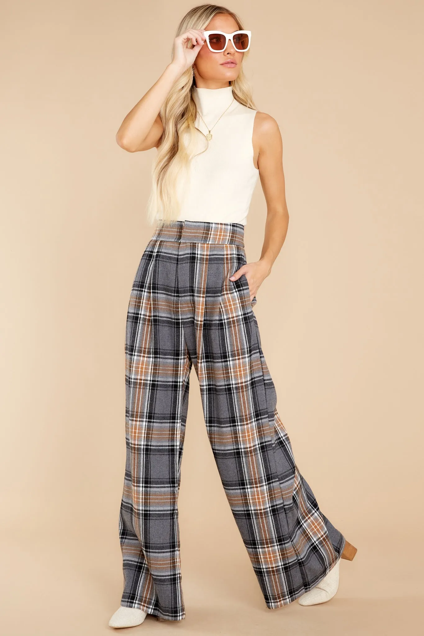 Official Glam Grey And Caramel Plaid Pants