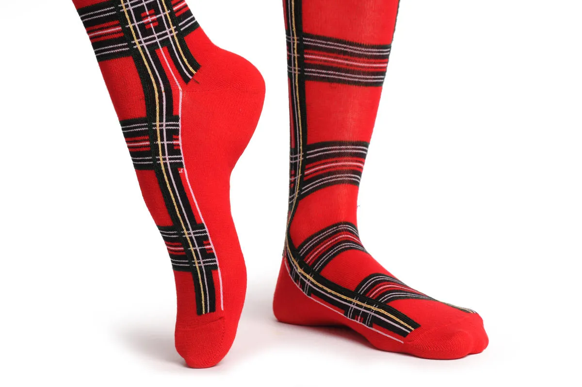 Over The Knee Opaque Red Checkered Warm Socks