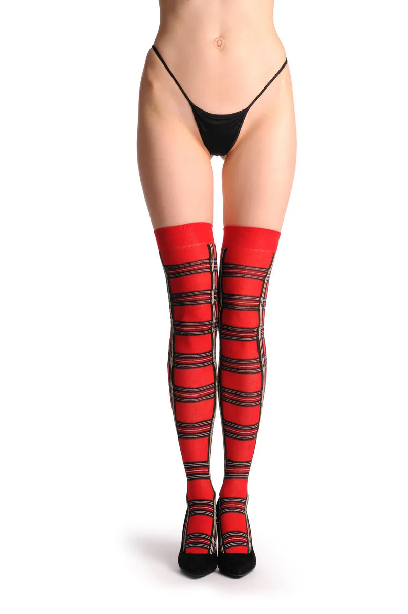 Over The Knee Opaque Red Checkered Warm Socks