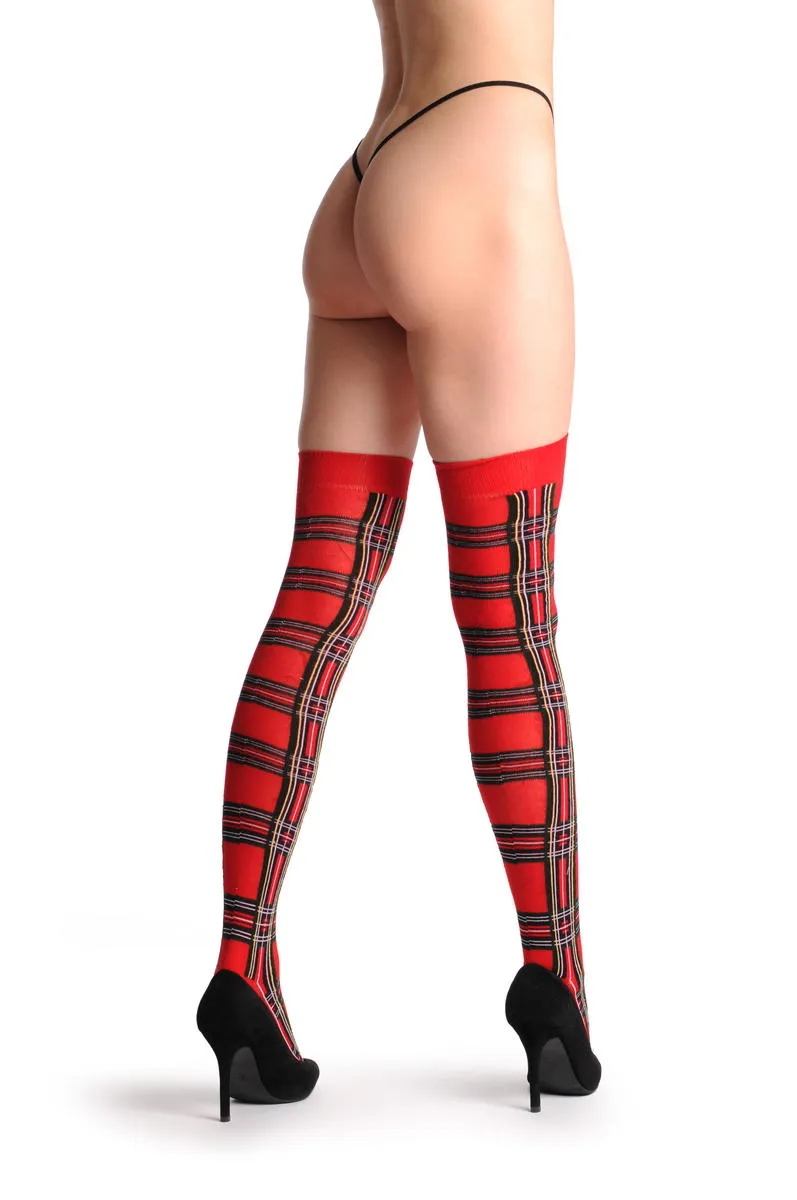 Over The Knee Opaque Red Checkered Warm Socks