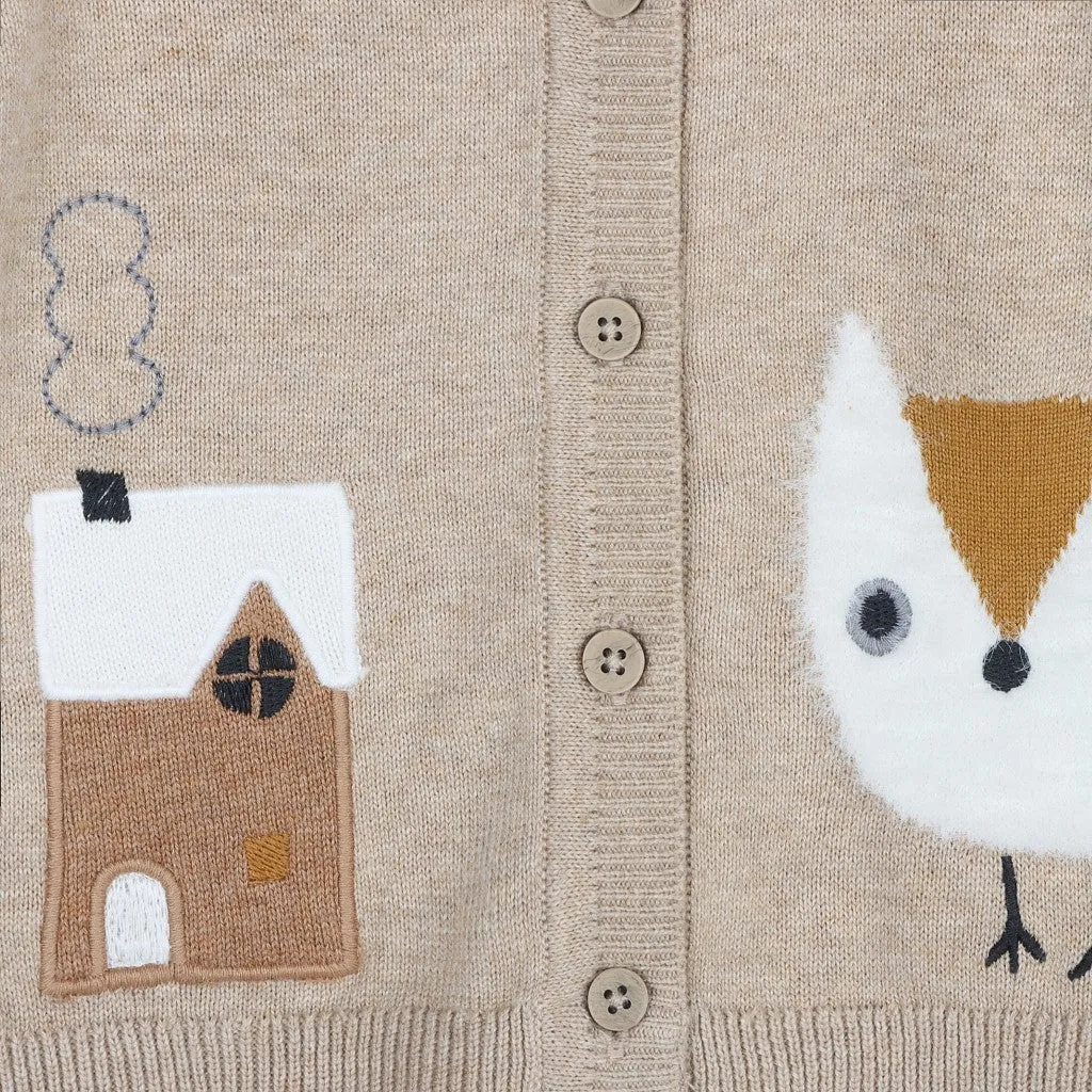 Owl Applique Organic Cotton Knit Baby Cardigan